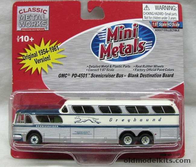 Mini Metals HO Greyhound Bus GMC PD-4501 Scenicruiser - HO Scale, 33105 plastic model kit